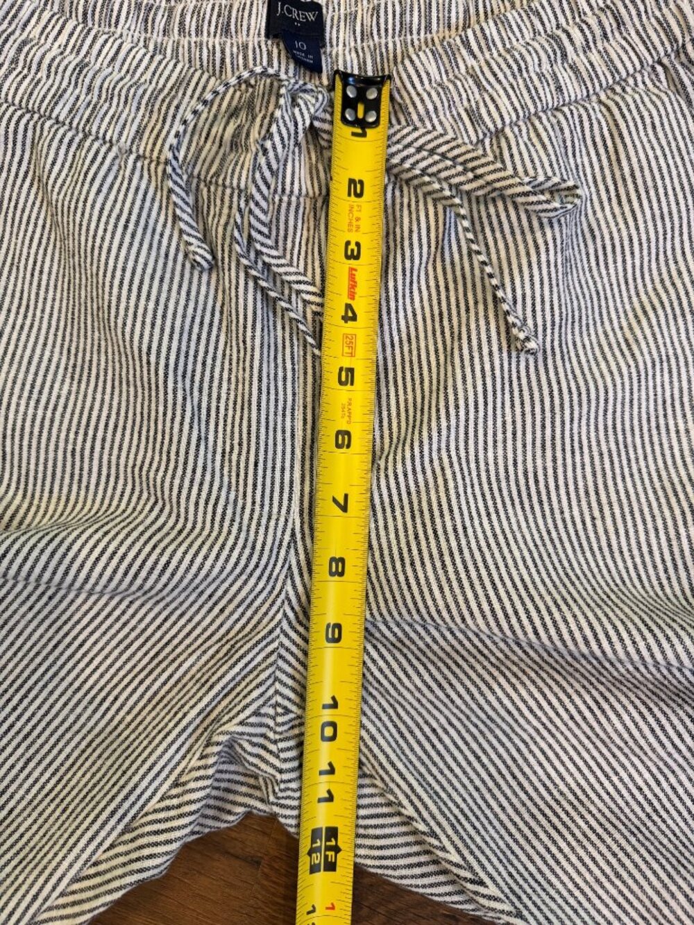 J. Crew Linen Blend Striped Cropped Pants White/Blue Sz 10 - Picture 6 of 7